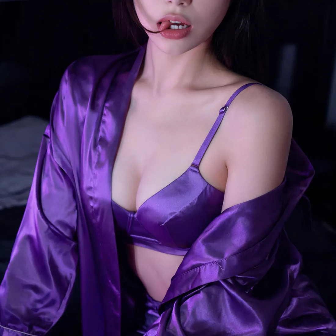 AI girlfriend in an open satin robe