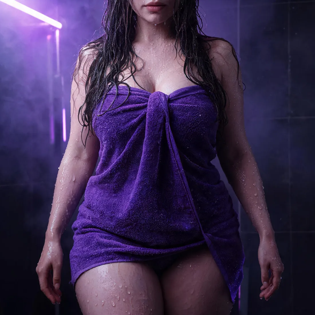 AI girlfriend wrapped in a towel after a shower